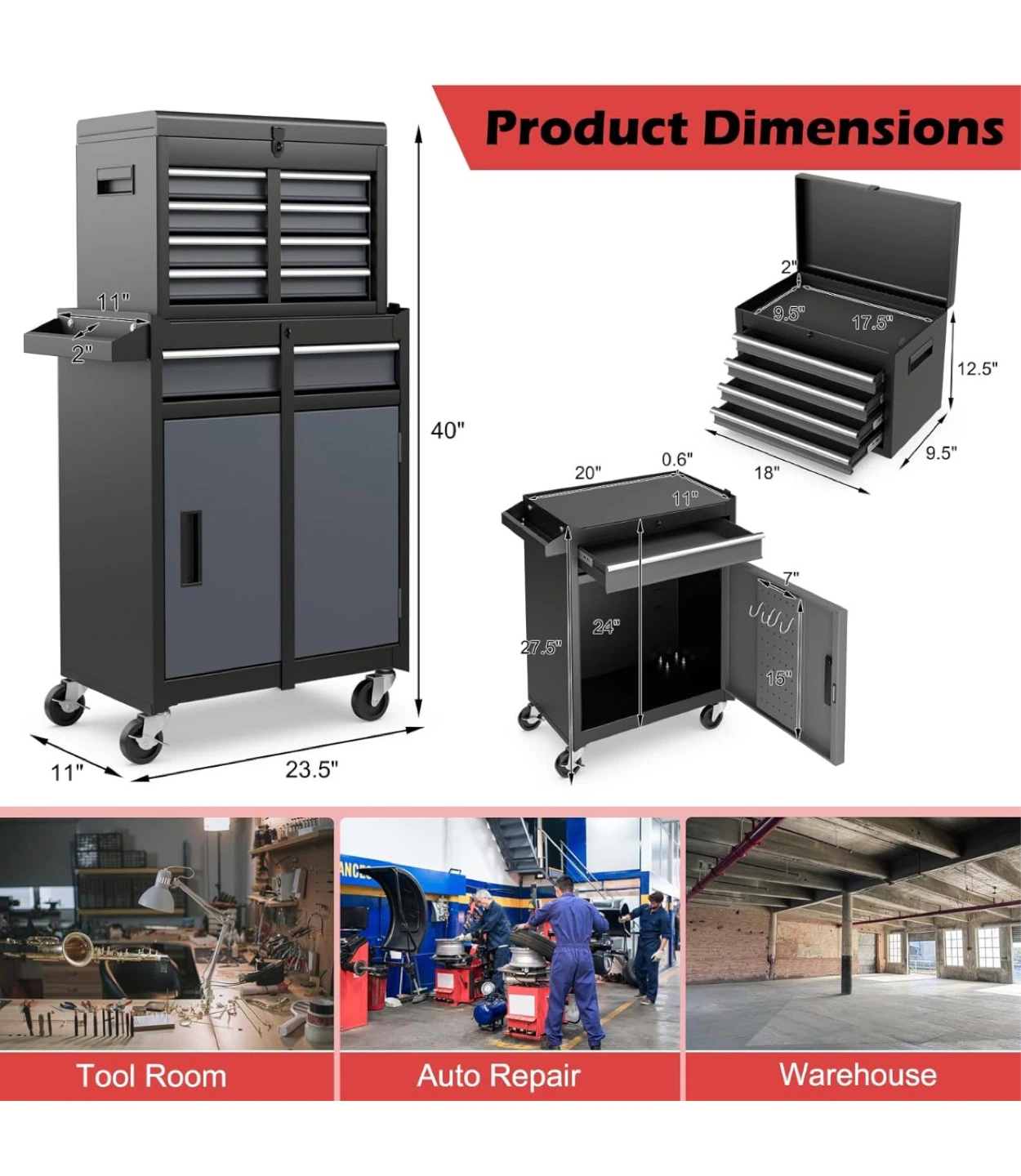 2-in-1 Detachable Tool Chest and Cabinet - photo 2
