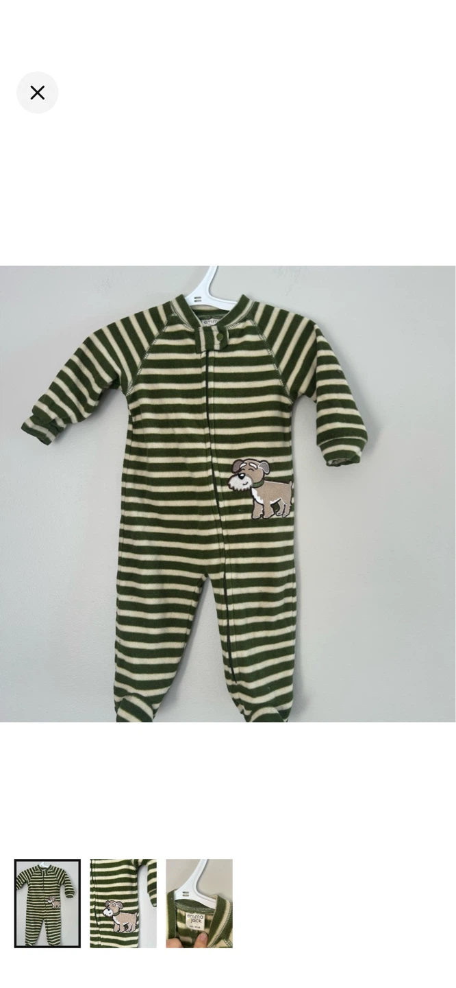 Emma & Jack Baby Bunting Suit 6M/16LB Green Stripe Dog Applique