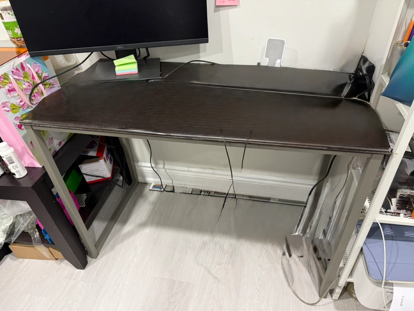 Dark Brown Desk with Silver Frame