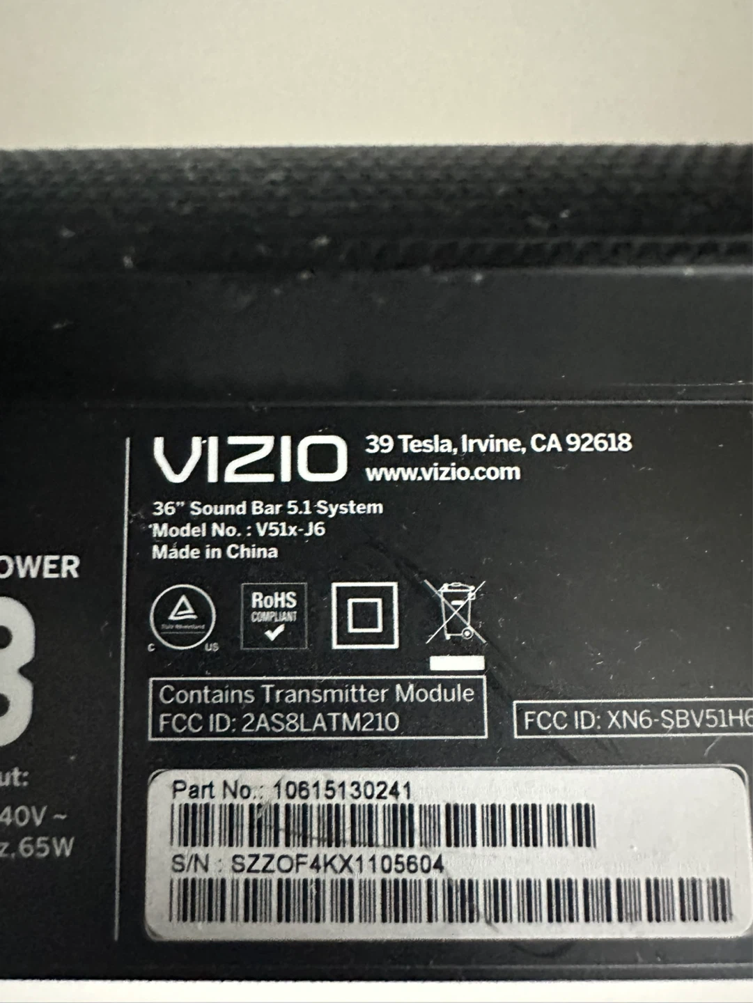 VIZIO 36" 5.1 Sound Bar System V51x-J6 - photo 2