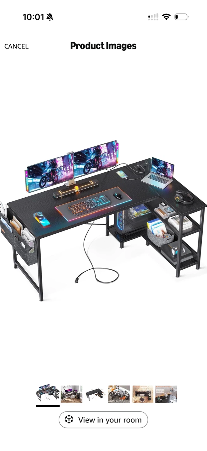 Black L-Shaped Desk with Shelves - photo 3