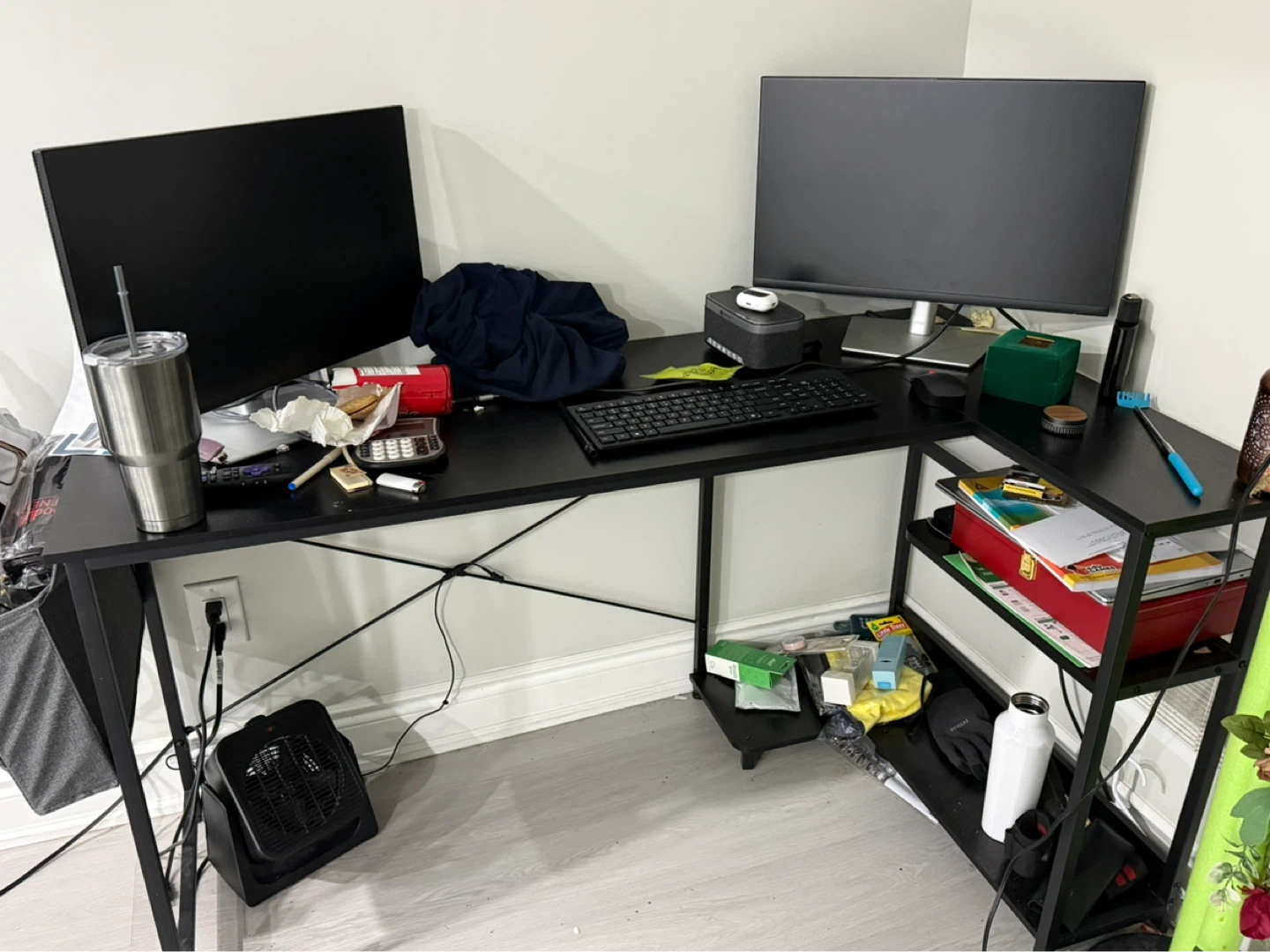 Black L-Shaped Desk with Shelves