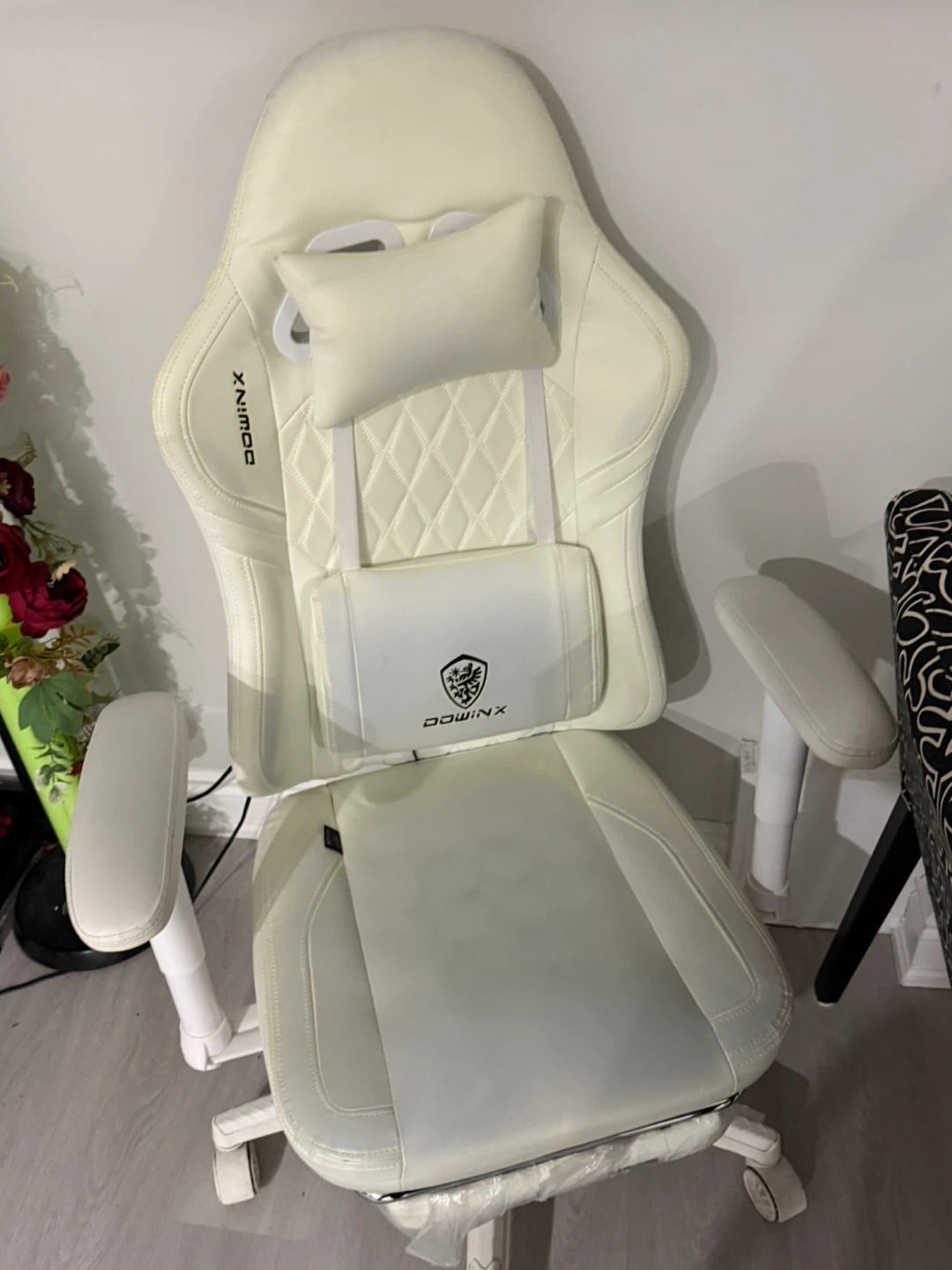 Dowinx White Gaming Chair with Lumbar Pillow