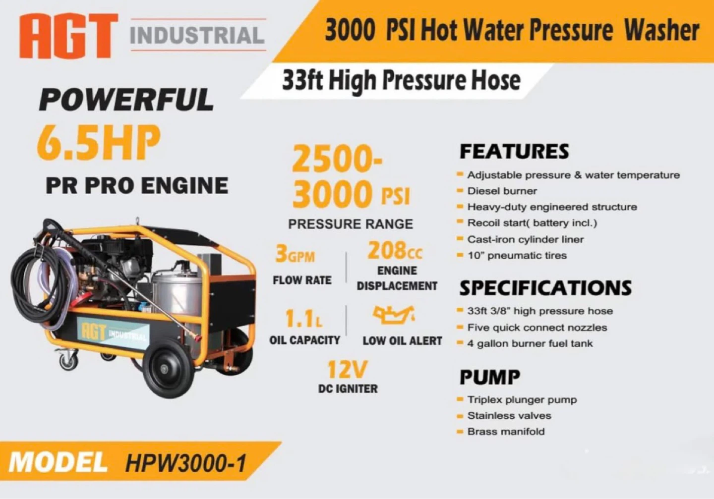🔥 Industrial Hot Water Pressure Washer – 3000 PSI – Heavy Duty
