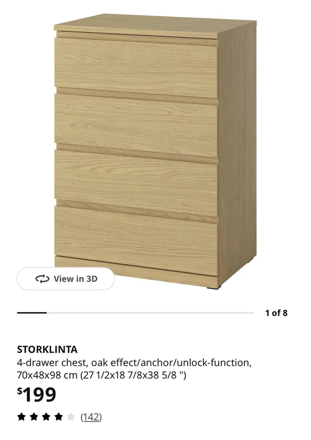 IKEA STORKLINTA 4-drawer chest, oak effect