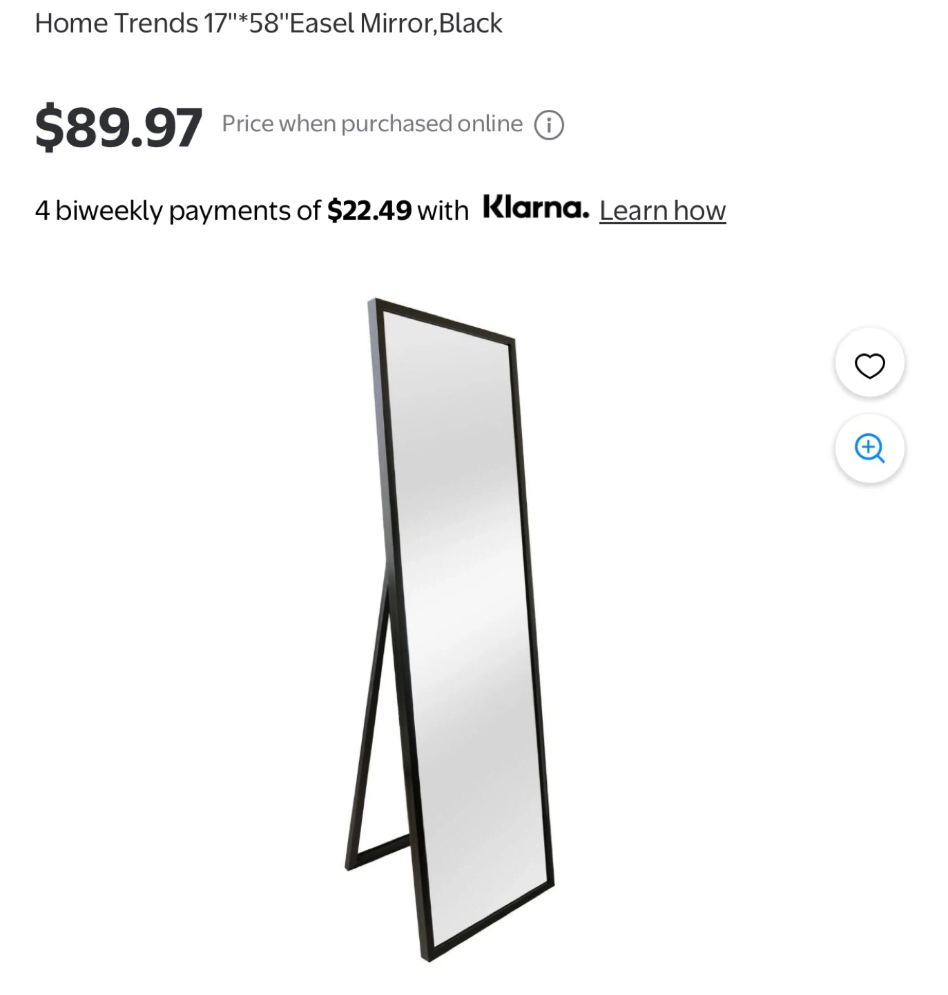 Self- Standing Full Length Mirror - Black