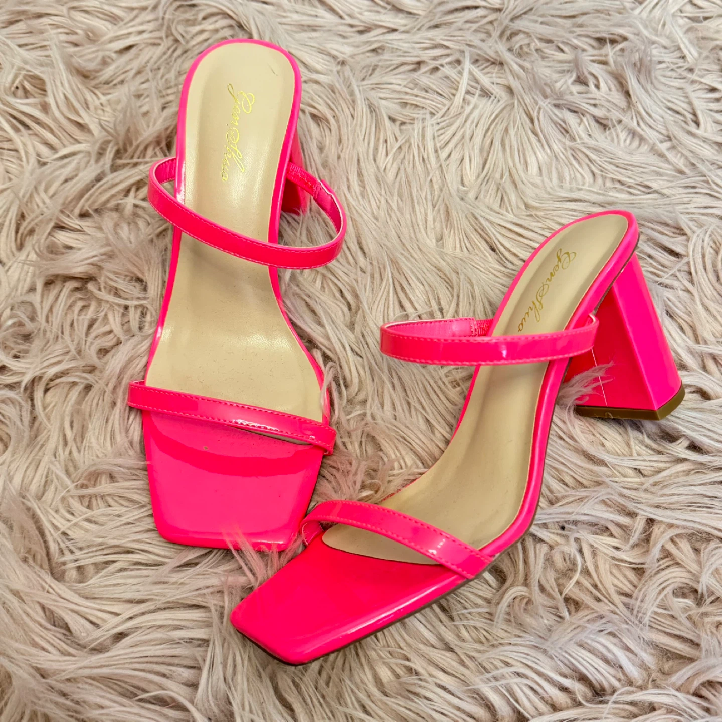 Hot Pink Strappy Block Heel Mules - photo 3