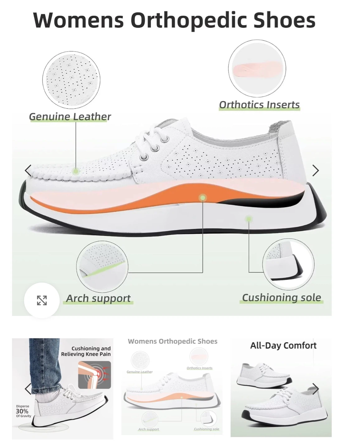 Womens Orthopedic Genuine Leather Dress Shoes White