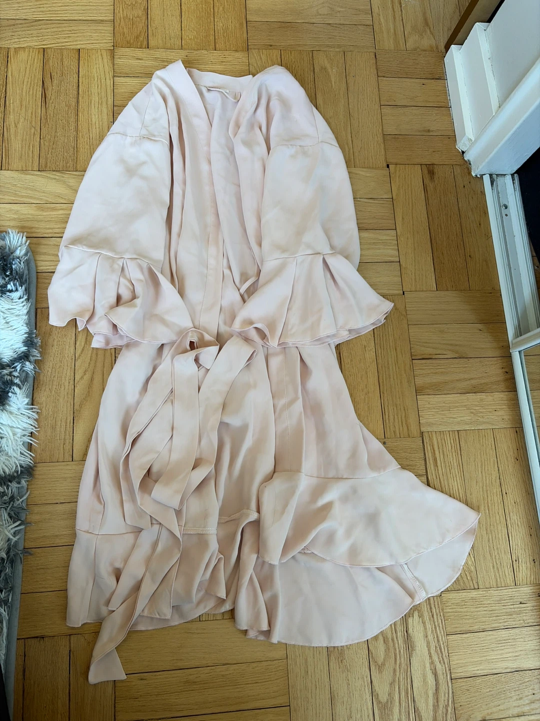 Pink Ruffle Sleeve Kimono Robe