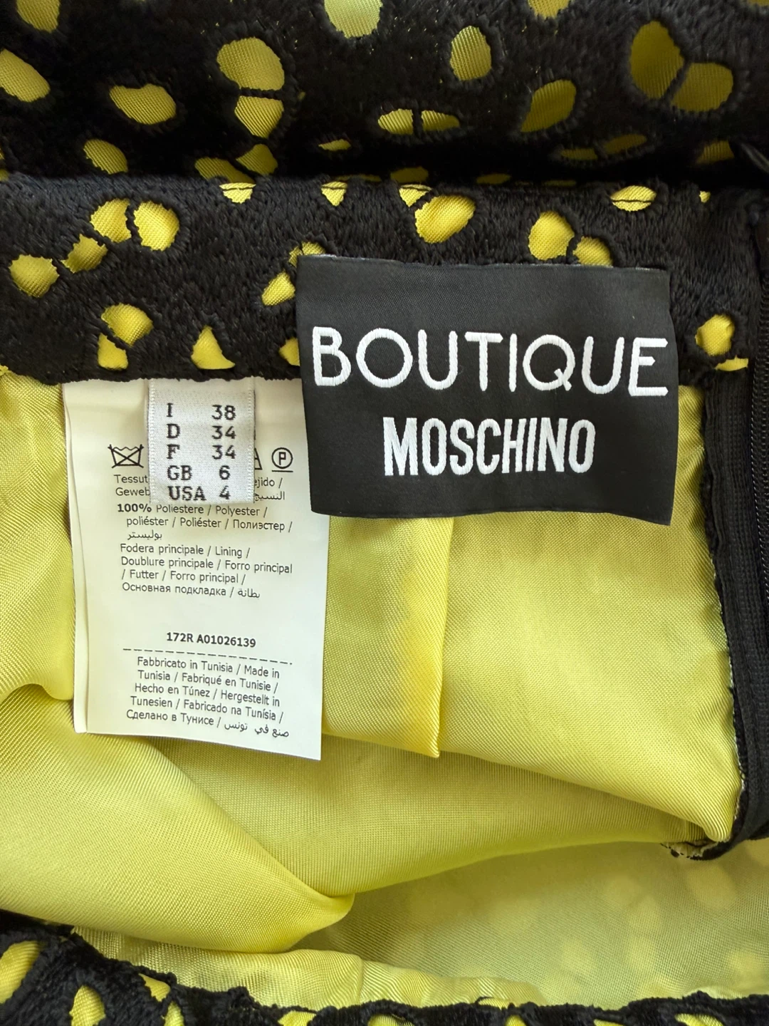 Authentic Boutique Moschino 2 piece Black & Yellow Lace Dress - photo 2