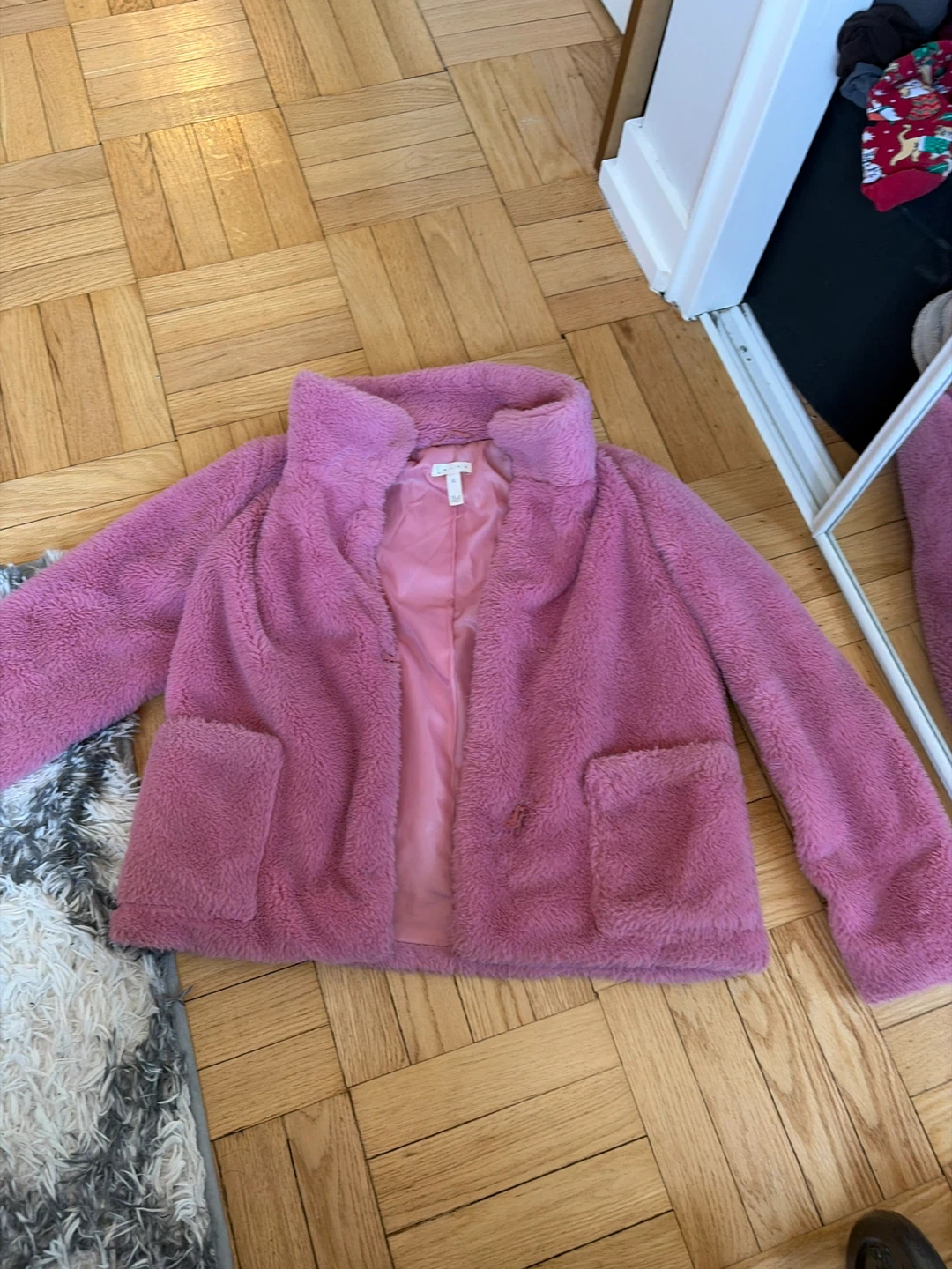 Leith Pink Fuzzy Cropped Jacket