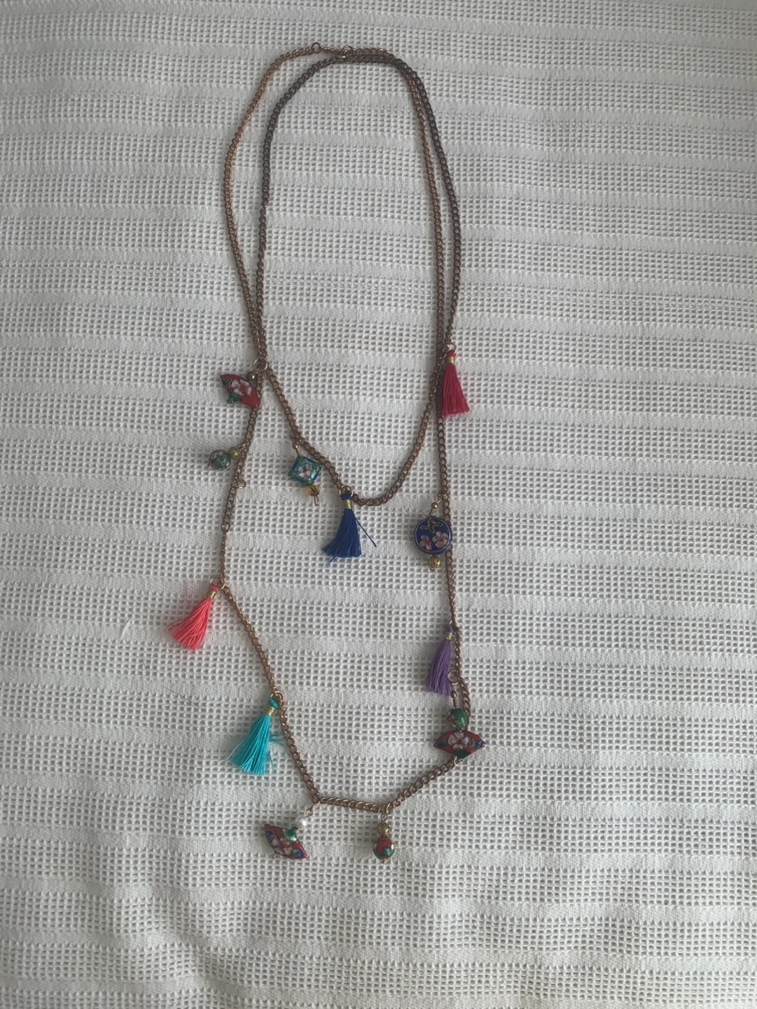 Layered Tassel Charm Necklace