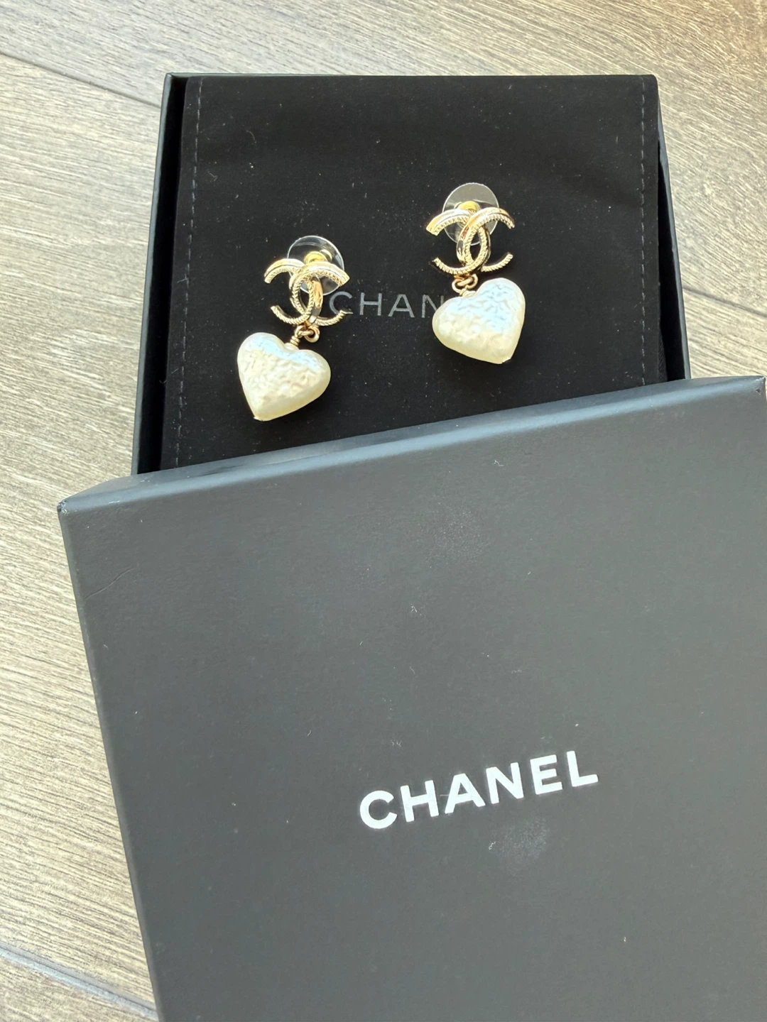 Authentic CHANEL CC Heart Dangle Earrings