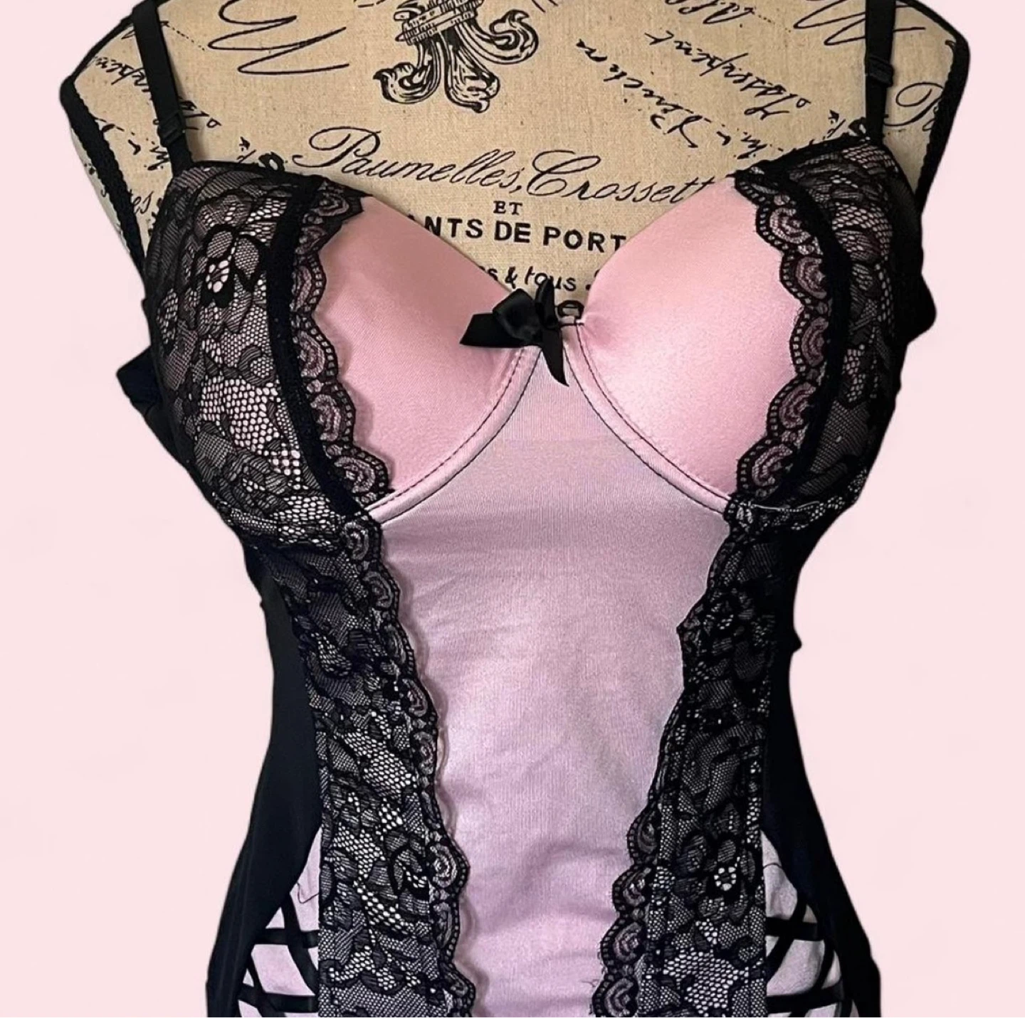 Pink and Black Corset with Lace Detail