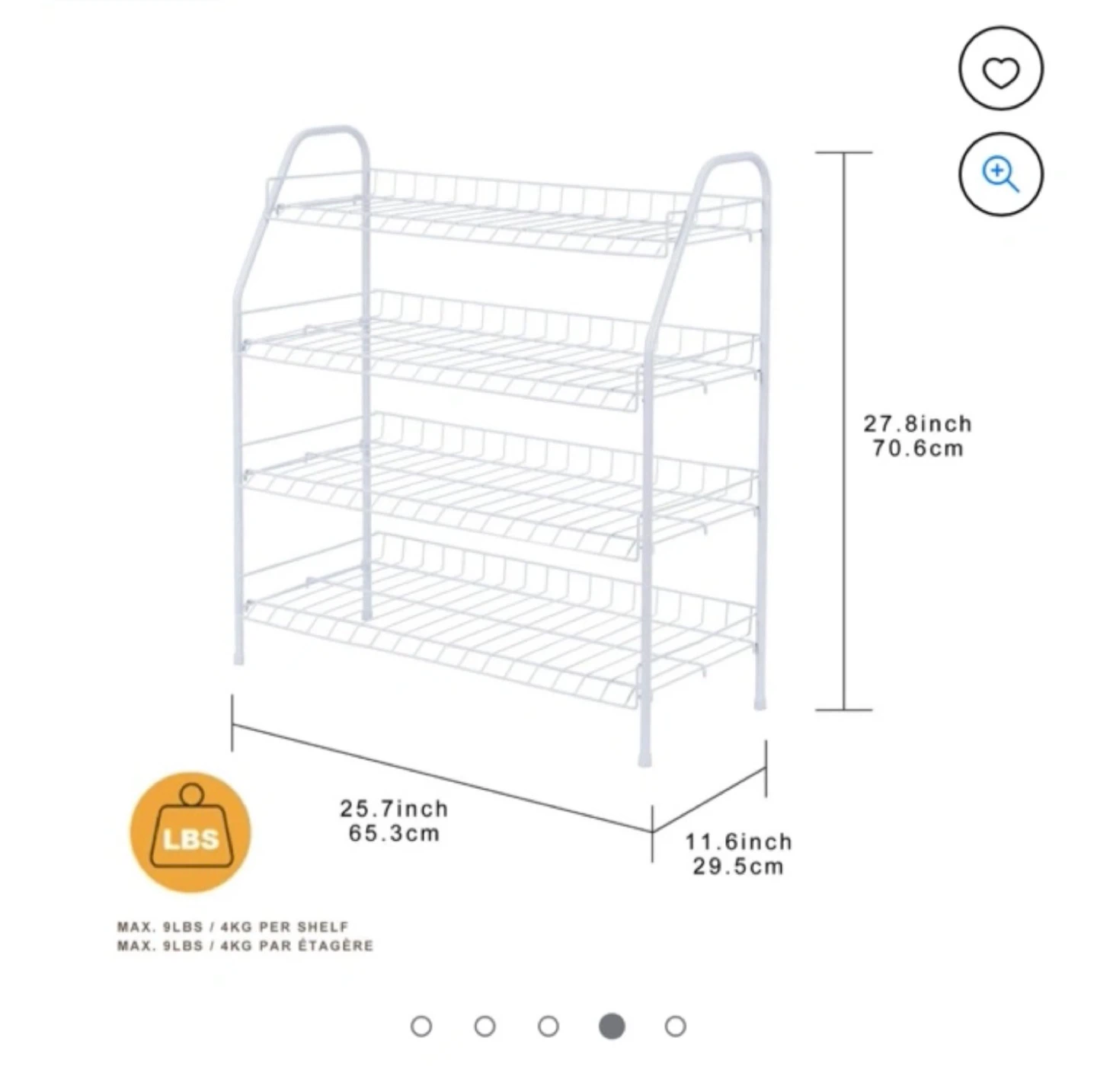 4-Tier White Metal Shoe Rack