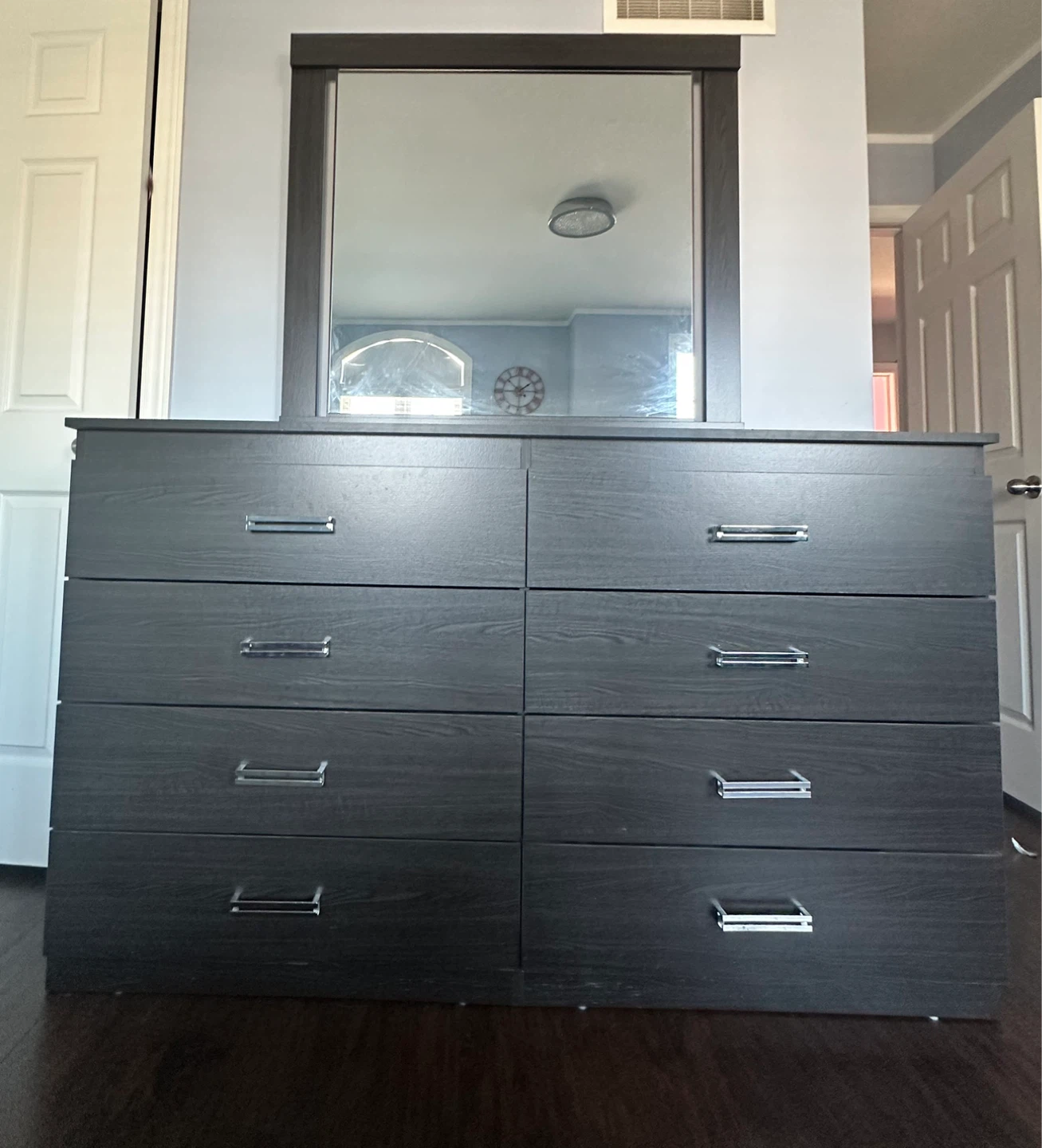Dark Wood Dresser with Mirror – 8 Drawers