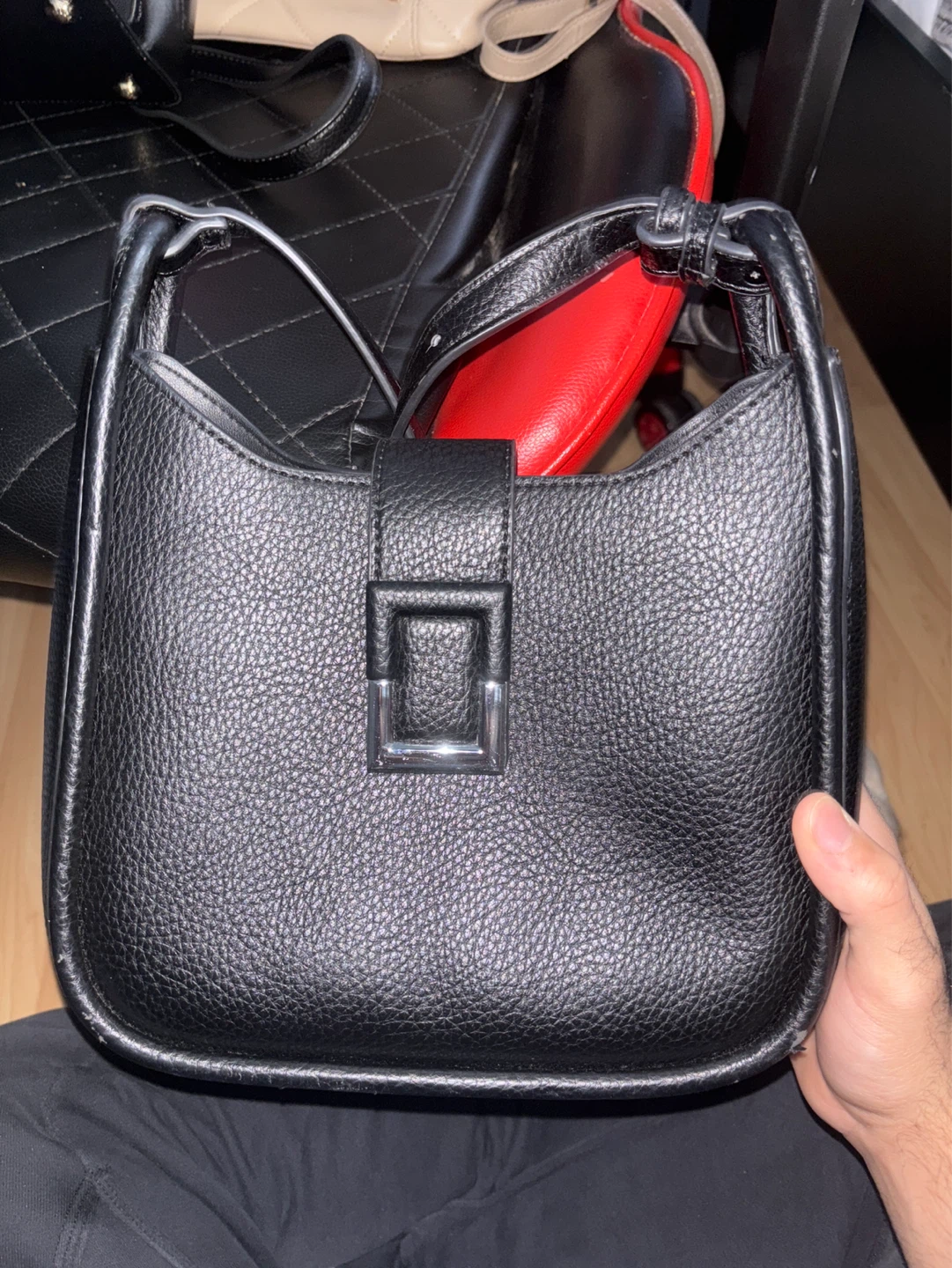 Black Faux Leather Shoulder Bag