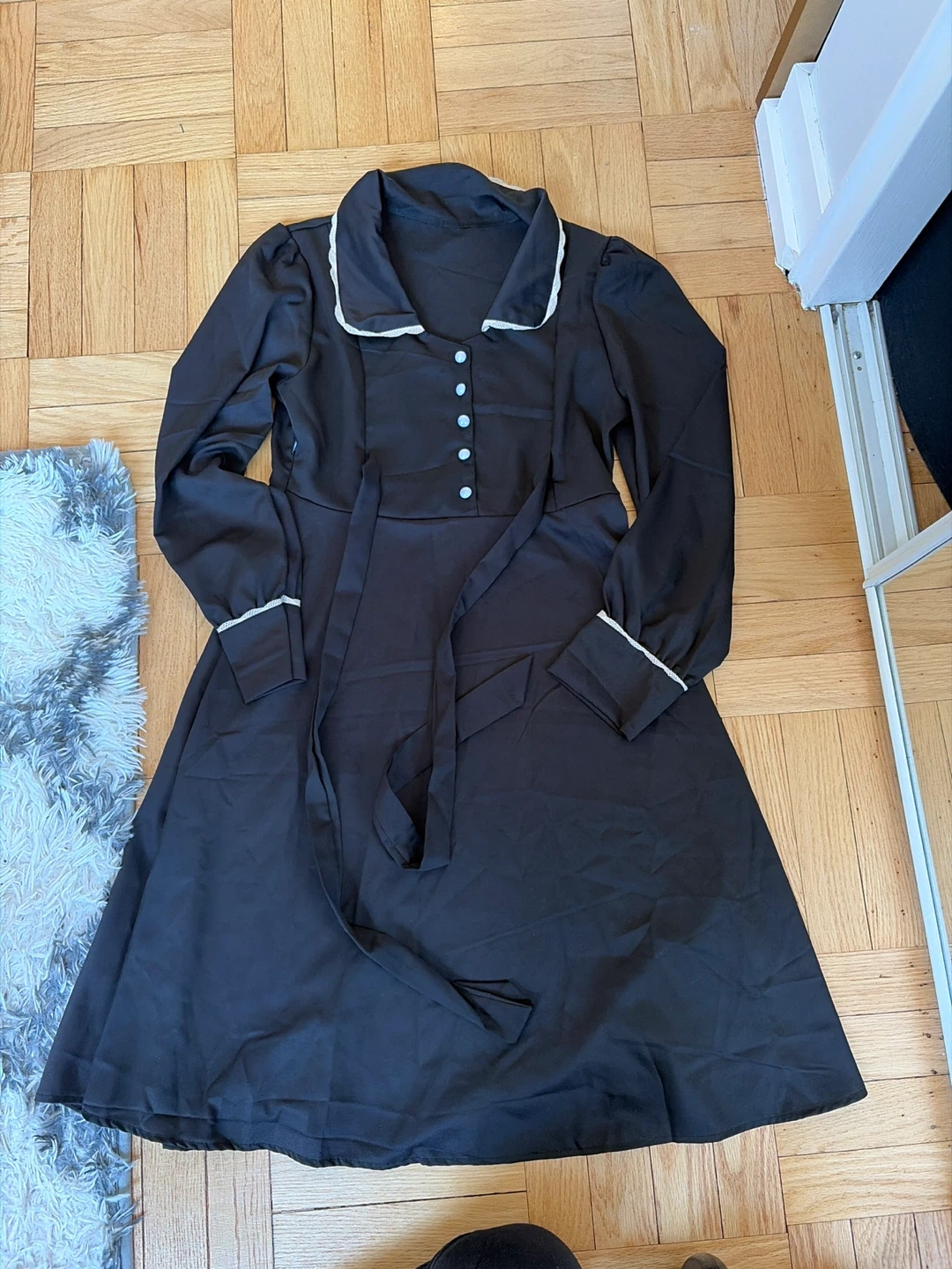 BRAND NEW Black Long Sleeve Dress with White Collar and Cuffs