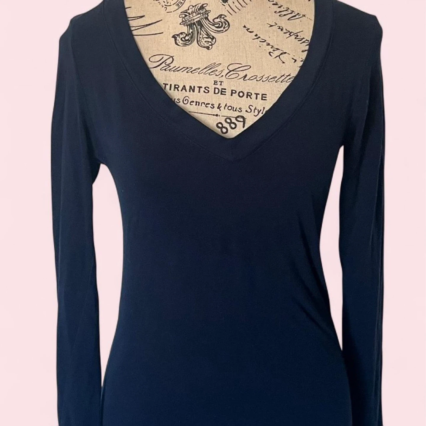 Navy Blue V-Neck Long Sleeve Top