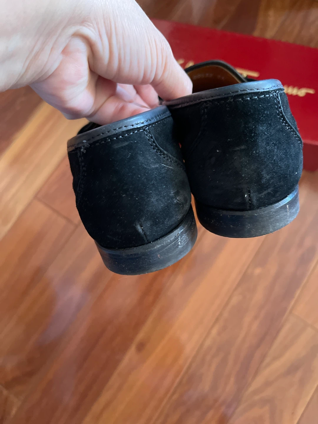 Salvatore Ferragamo Black Suede Loafers with Gold Gancini Detail - photo 3