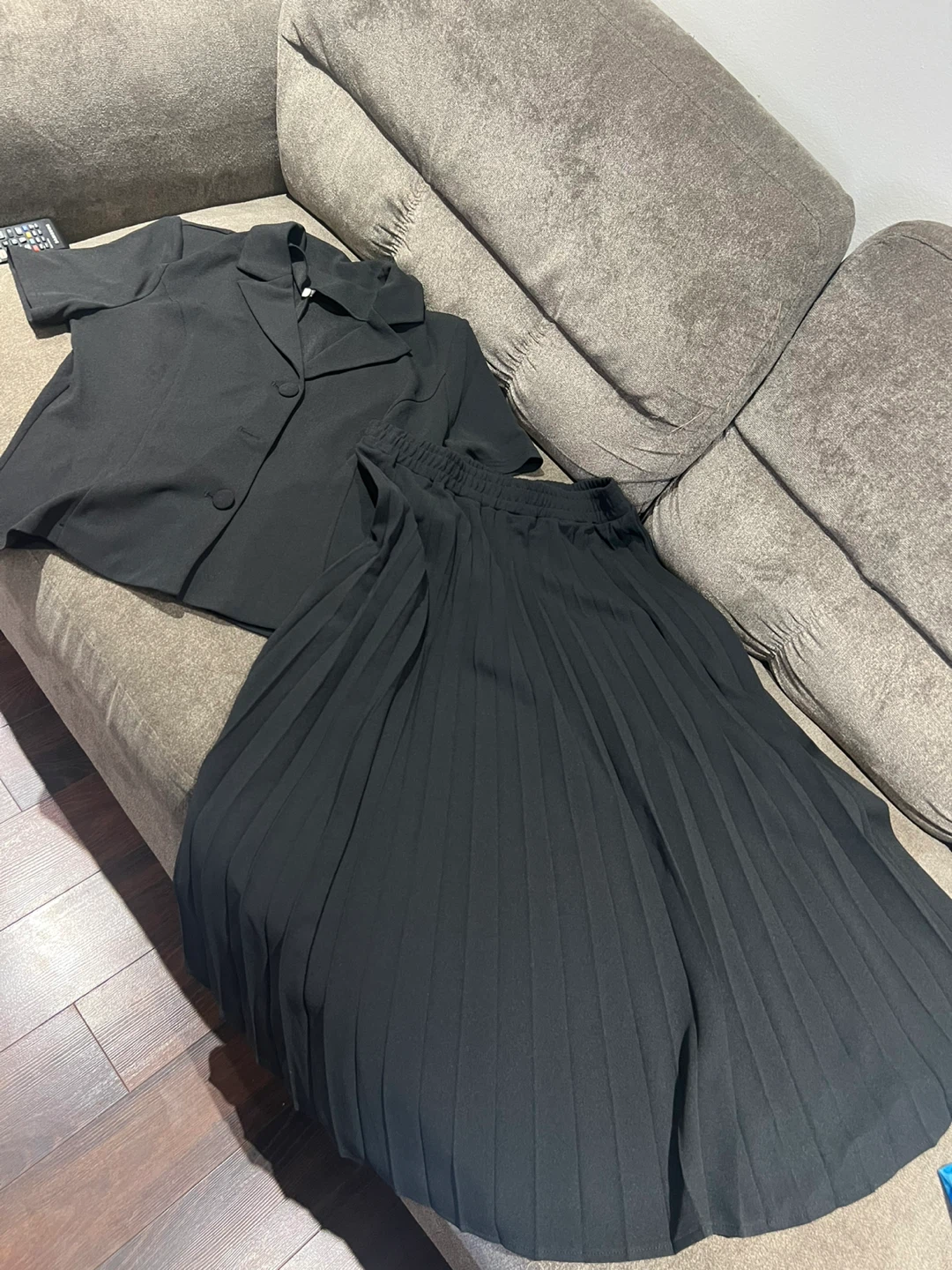 Black Pleated Skirt and Blazer Set