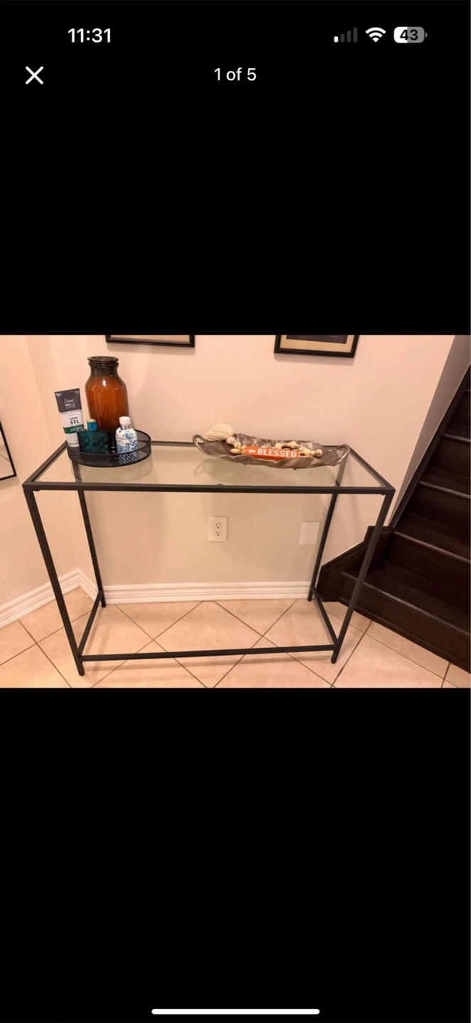Console Table - Glass Top with Black Metal Frame