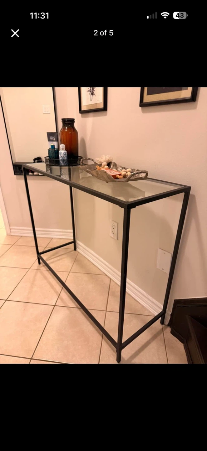 Console Table - Glass Top with Black Metal Frame - photo 2