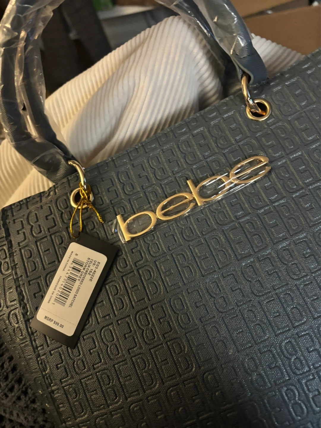 Bebe Grey Embossed Logo Tote Handbag - photo 2