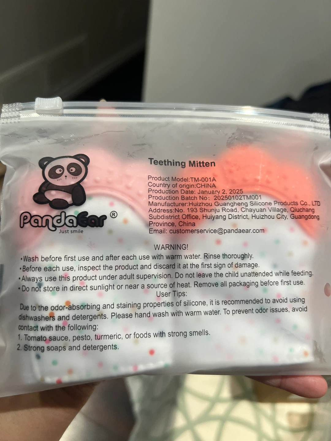 PandaEar Teething Mitten (Orange Pink)