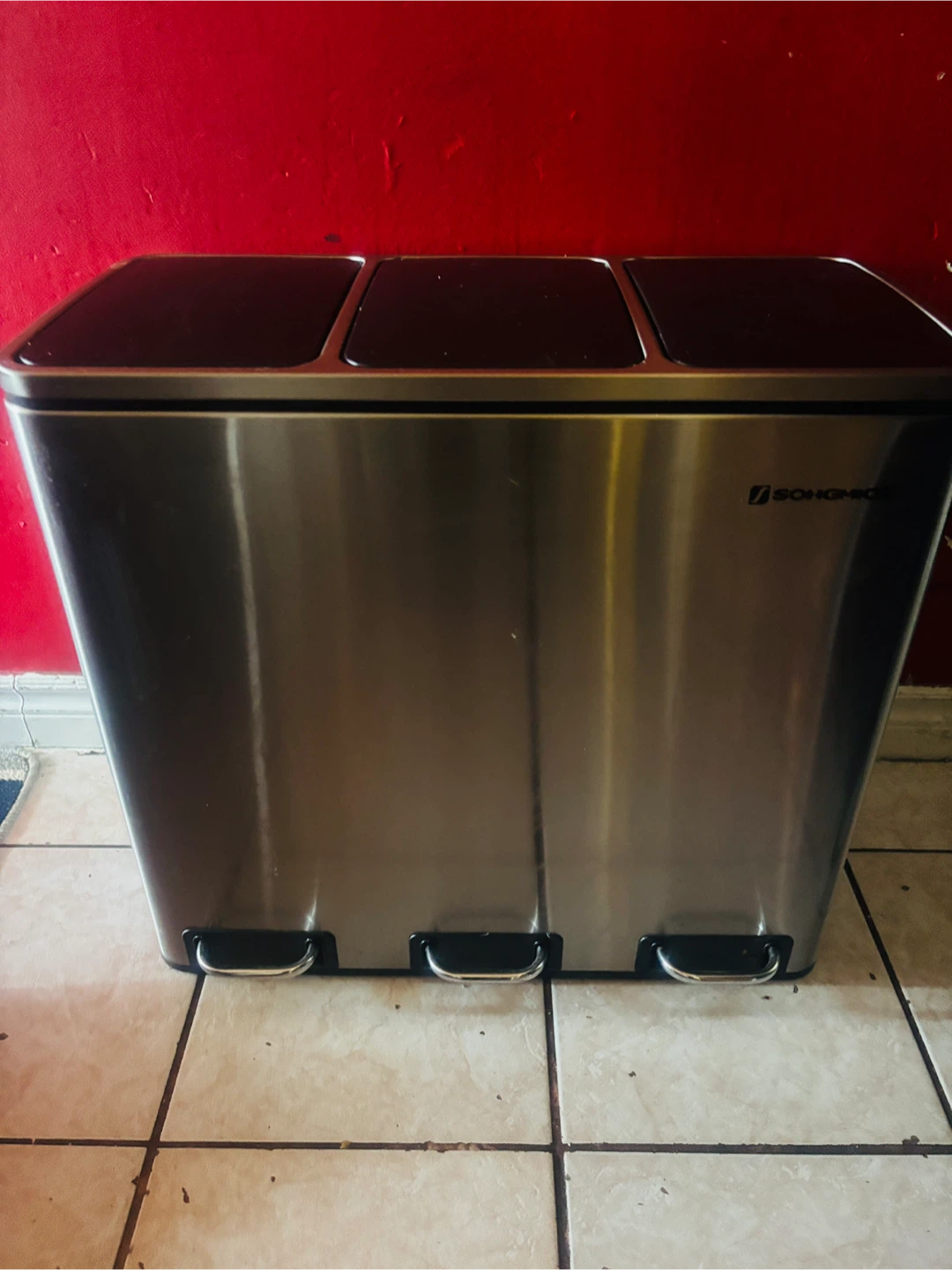 SONGMICS Stainless Steel 3 Compartment Trash Can
