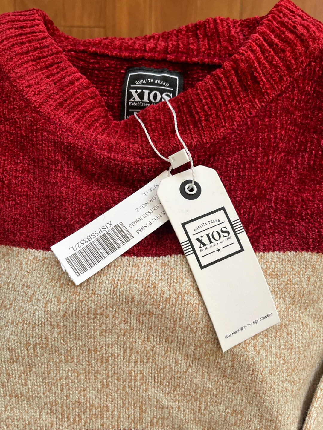 XIOS Striped Sweater - Red/Tan - Size L - photo 2