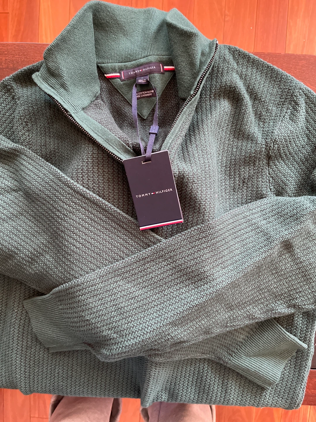 Tommy Hilfiger Men's Green 1/4 Zip Sweater