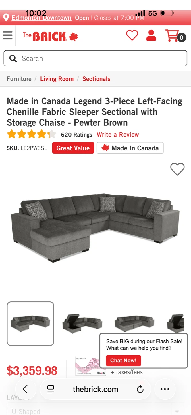 The Brick Legend 3-Piece Chenille Sleeper Sectional