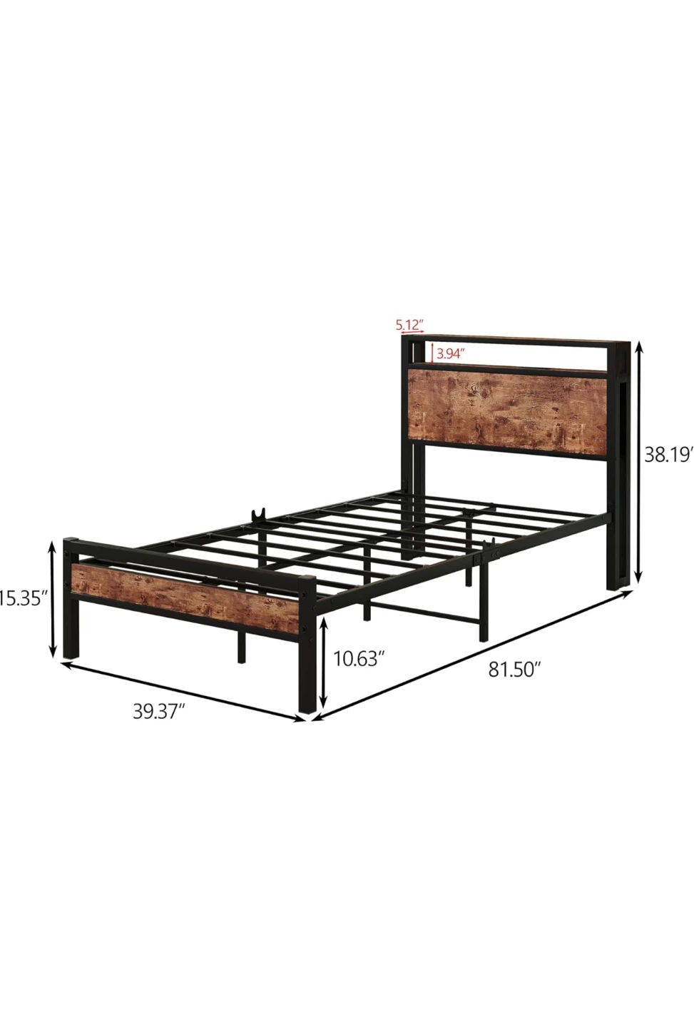 Twin Size Bed Frame with Power Outlet On The Headboard. - photo 2