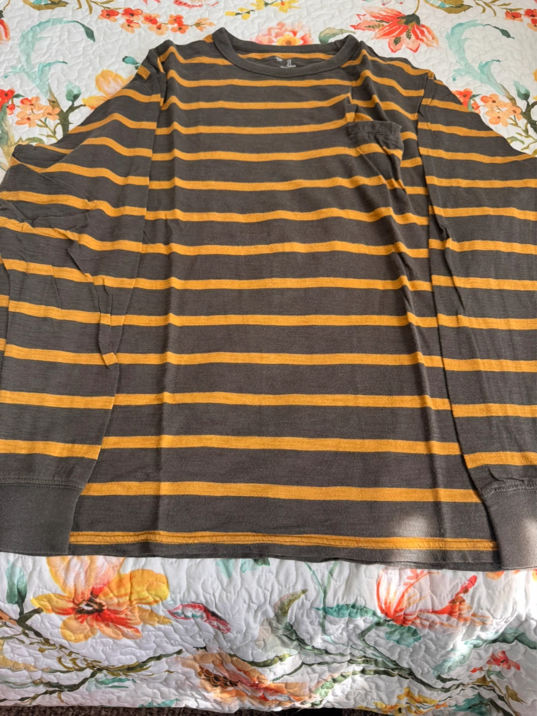 Gap Long Sleeve Striped T-Shirt - Grey and Orange - Size L
