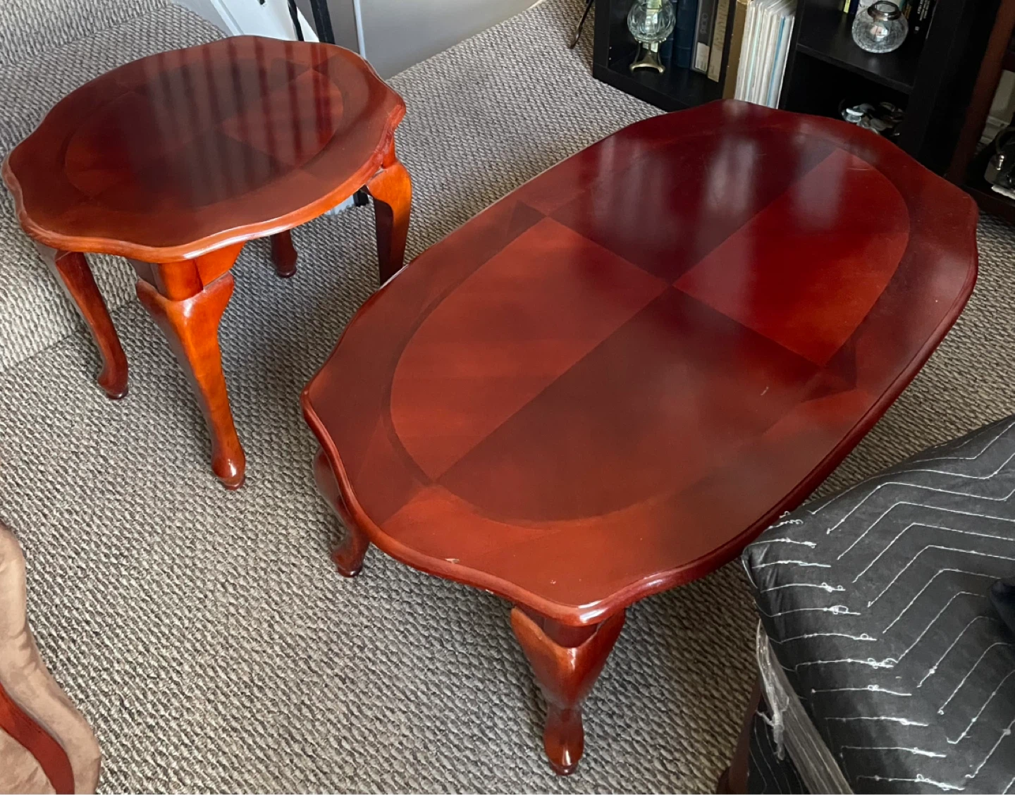Set of 3 Cherry Wood Accent Coffee Table & 2 End Tables