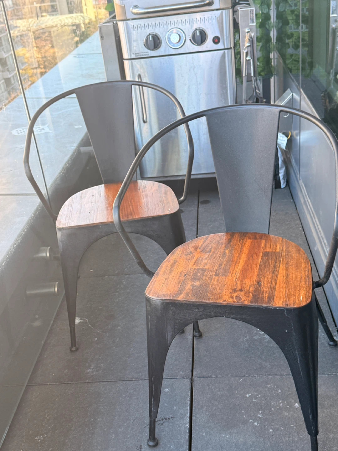 Set of 4 Metal and Wood Chairs