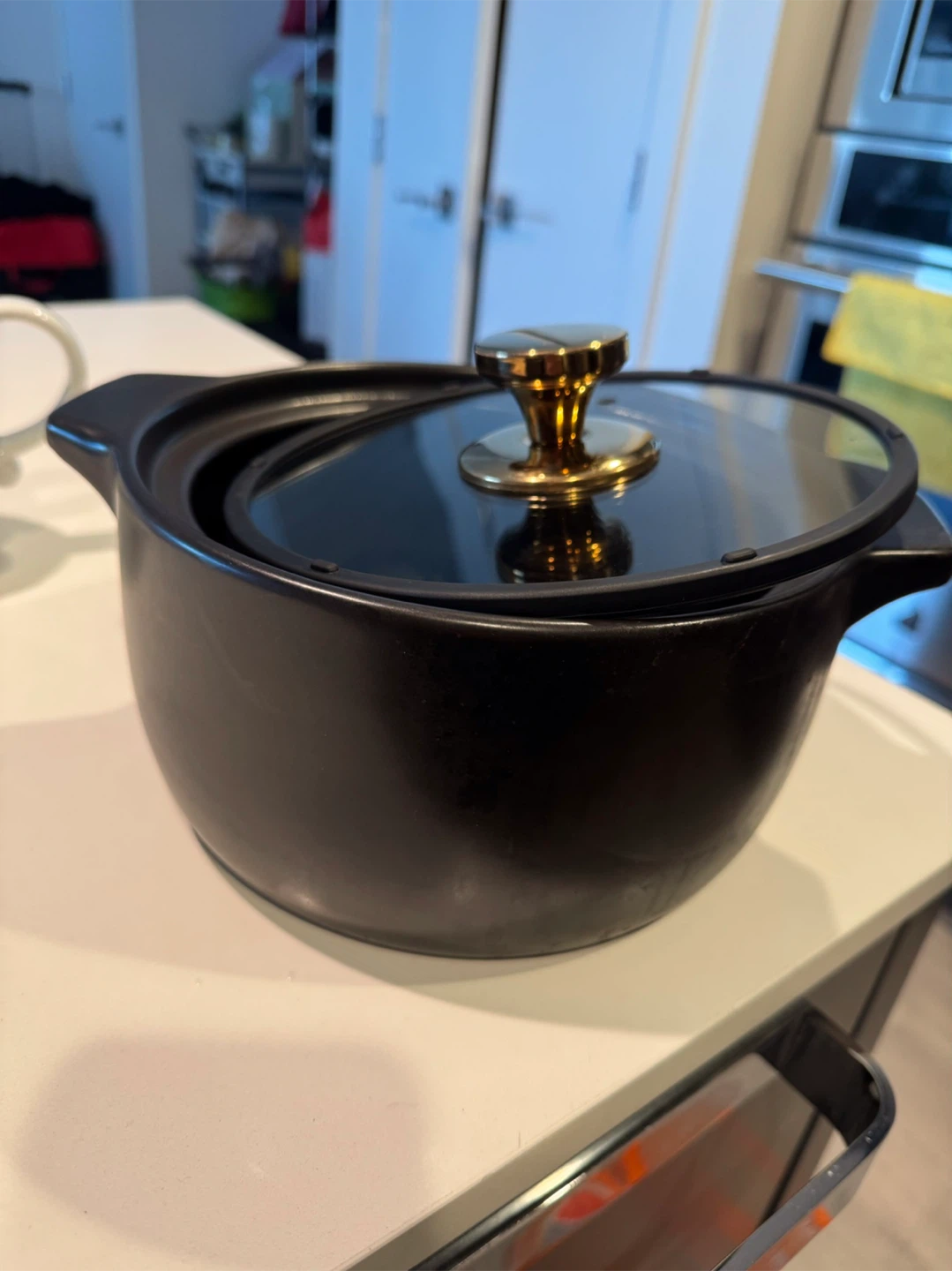 Black Ceramic Pot with Glass Lid