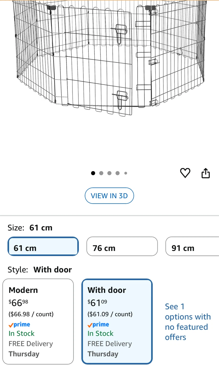 Metal Exercise Puppy Dog Playpen 24" Black