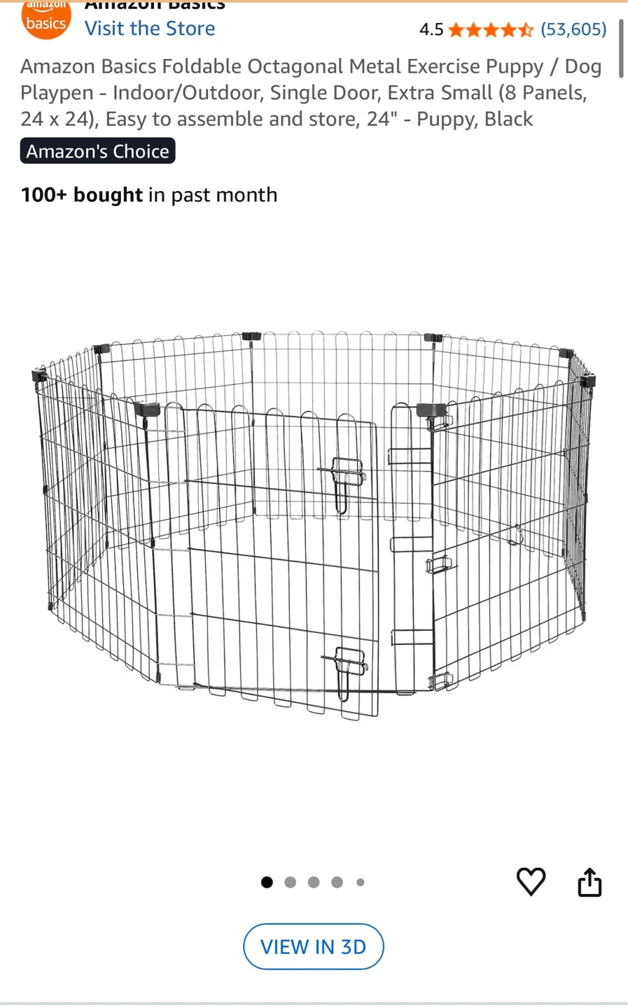 Metal Exercise Puppy Dog Playpen 24" Black - photo 2