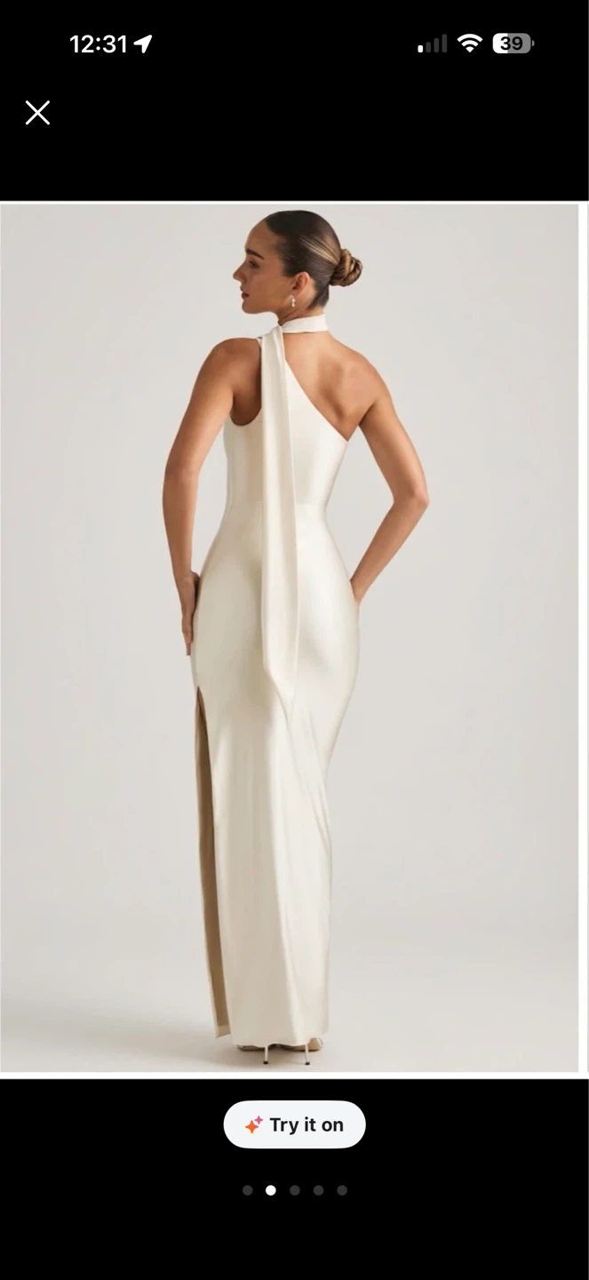 Oh Polly Asymmetric Scarf-Detail Maxi Dress in Ivory - photo 2
