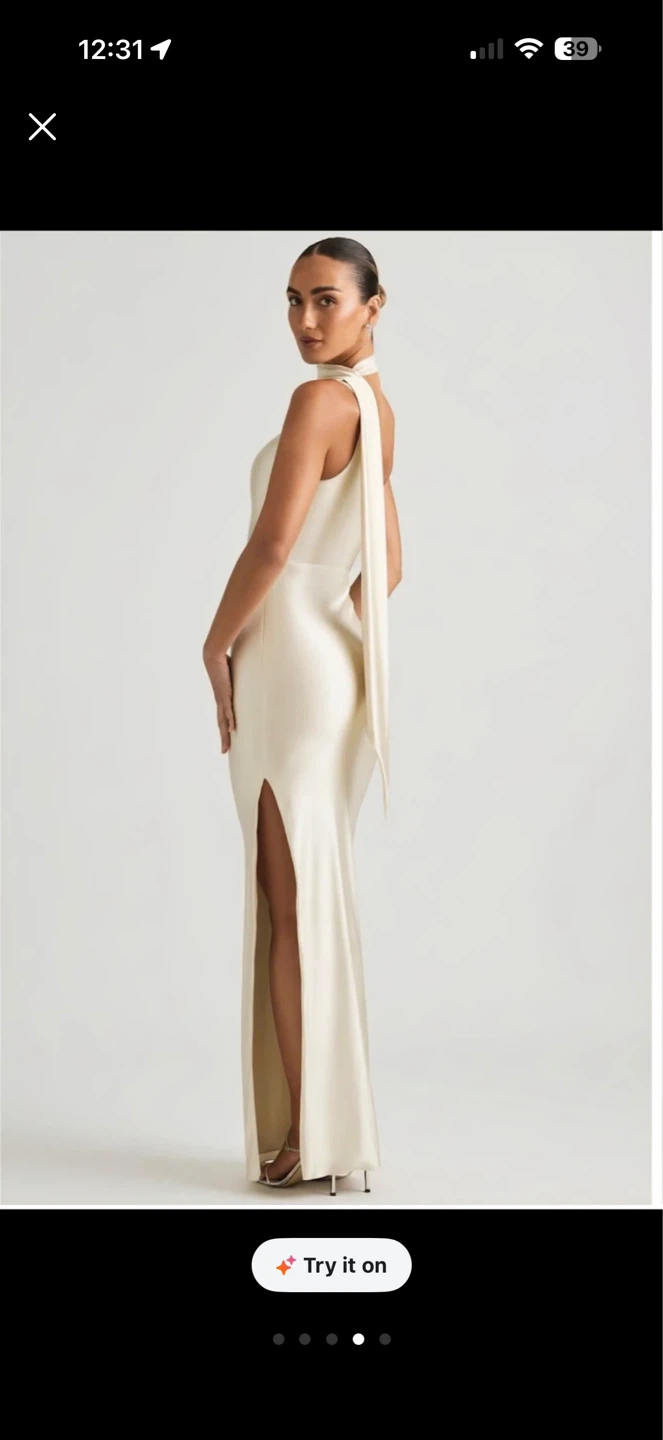 Oh Polly Asymmetric Scarf-Detail Maxi Dress in Ivory - photo 4