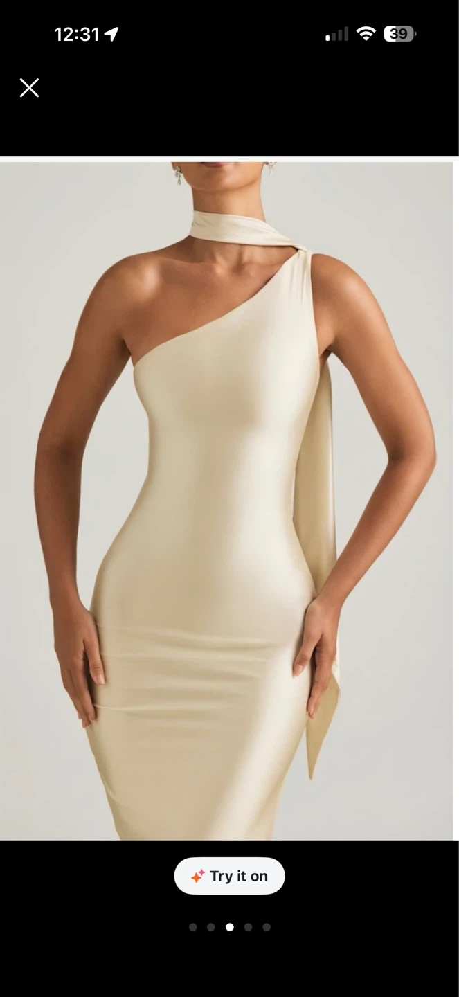 Oh Polly Asymmetric Scarf-Detail Maxi Dress in Ivory - photo 3