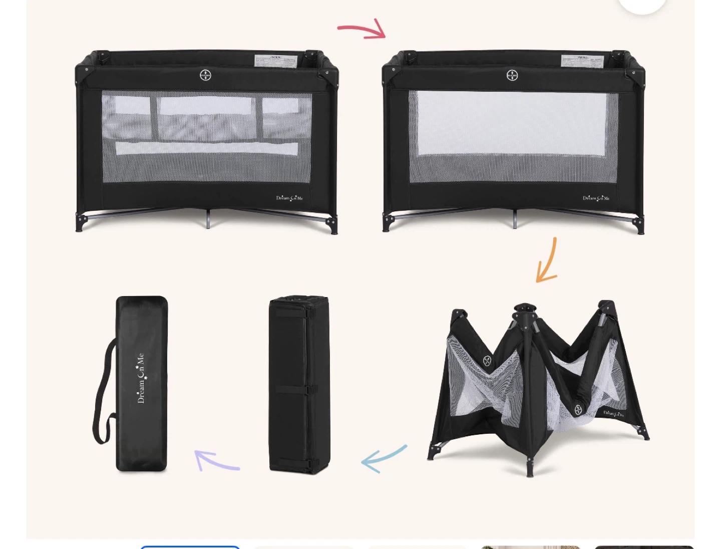 Dream On Me Portable Playard Crib Black