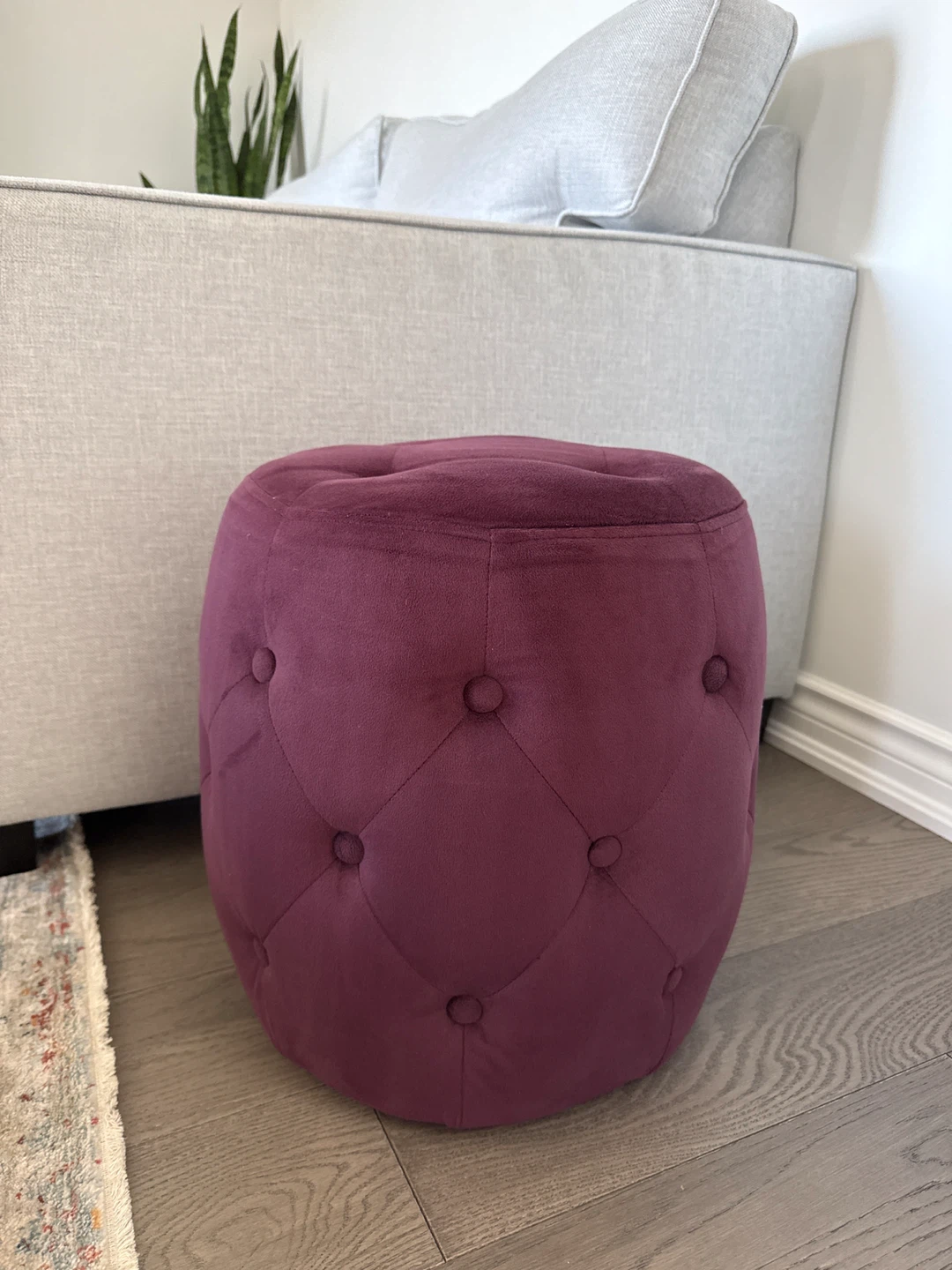Tufted Round Ottoman Footstool - Plum Velvet