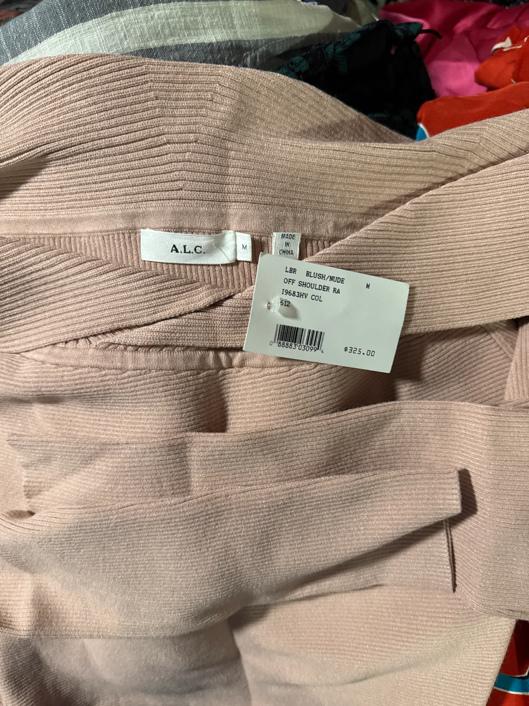A.L.C. Off Shoulder Ribbed Sweater - Blush/Nude - Medium