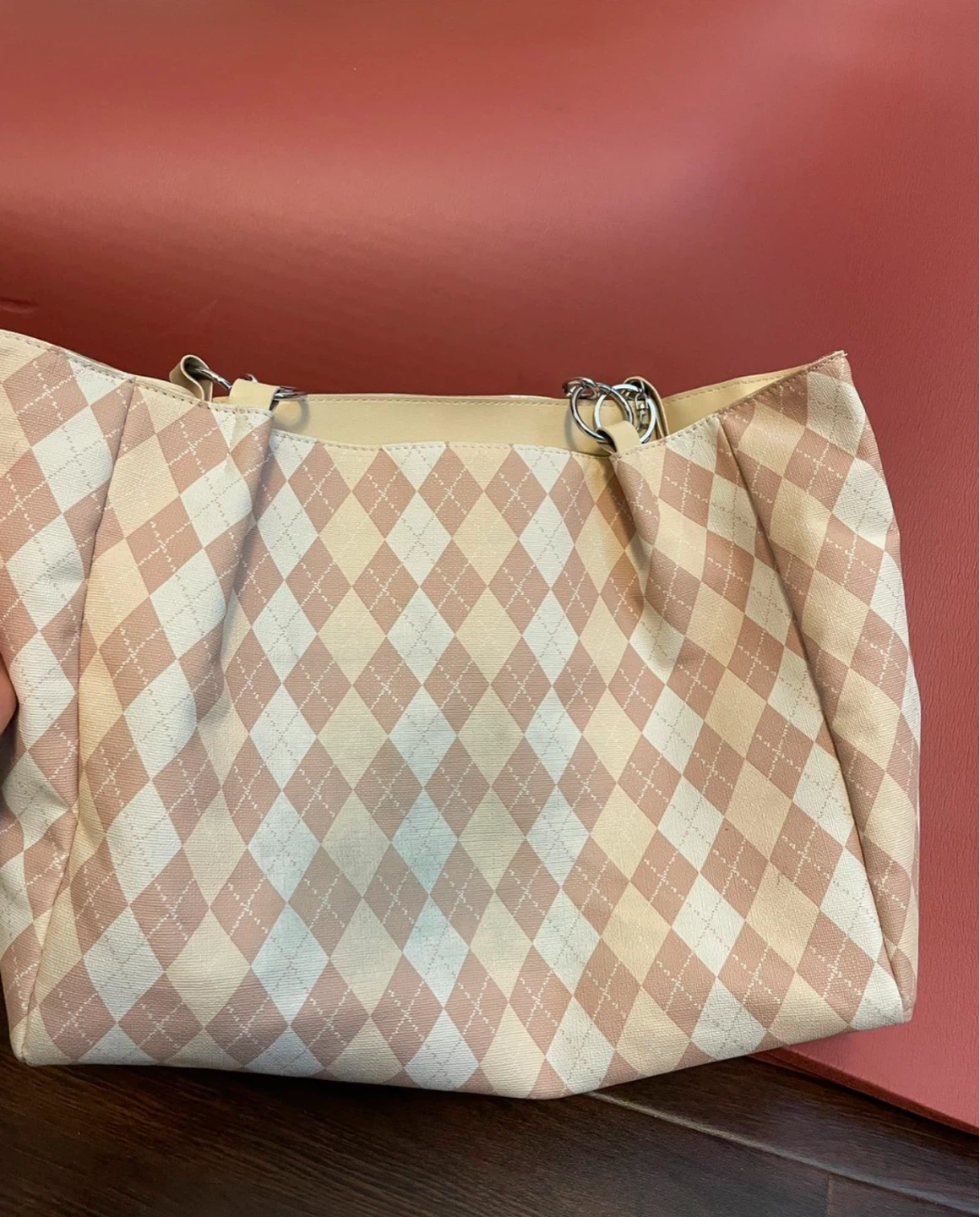 Muon Shark Argyle Tote Bag - Pink & Beige - photo 4