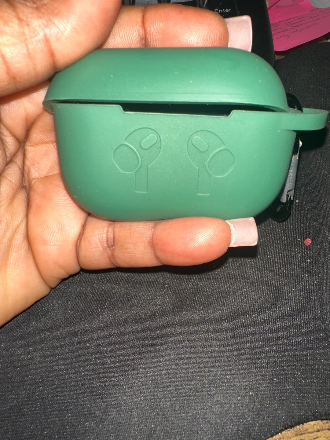 Green Silicone AirPod Pro Case with Carabiner