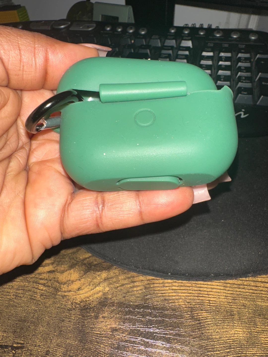 Green Silicone AirPod Pro Case with Carabiner - photo 2