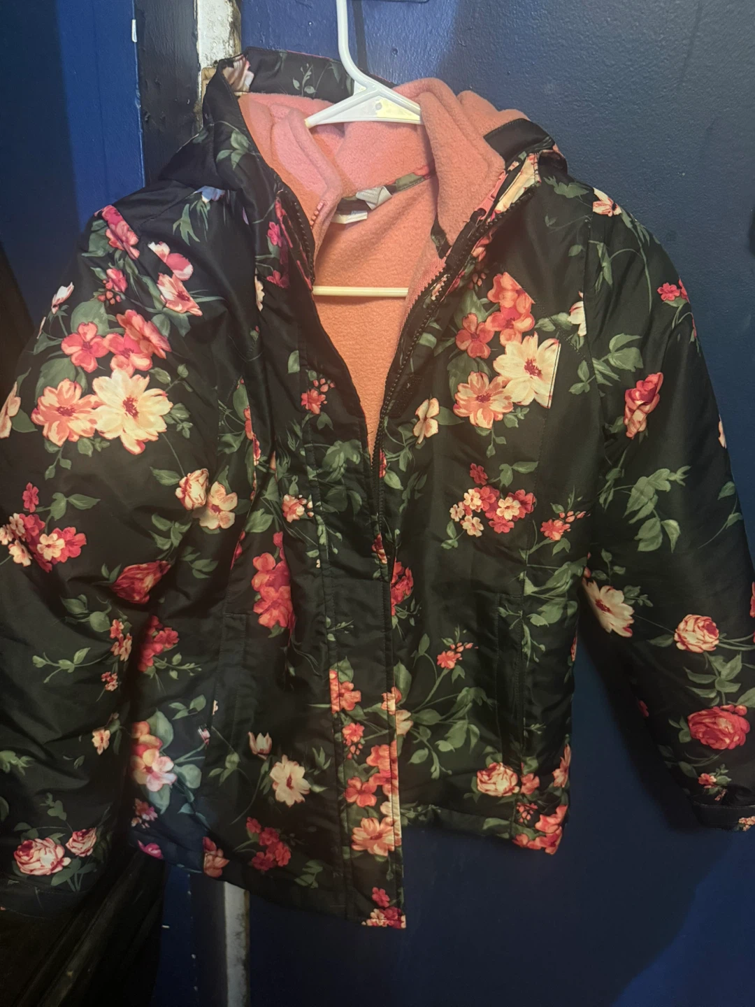 Girls' Reversible Hooded Jacket - Floral & Rainbow Print - photo 3
